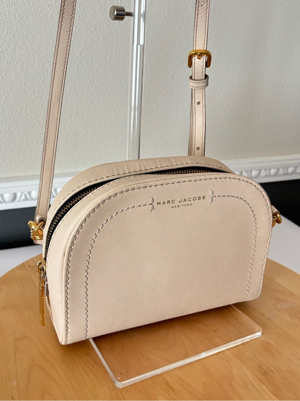 Marc Jacobs Playback Saffiano Cream Leather Crossbody with Gold Hardware